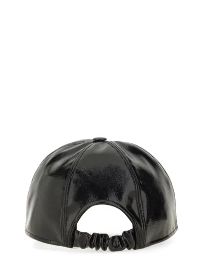 Msgm Curved Brim Glossy Finish Baseball Cap In Black