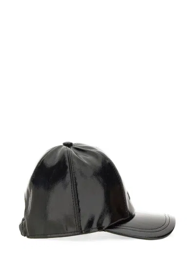 Msgm Curved Brim Glossy Finish Baseball Cap In Black