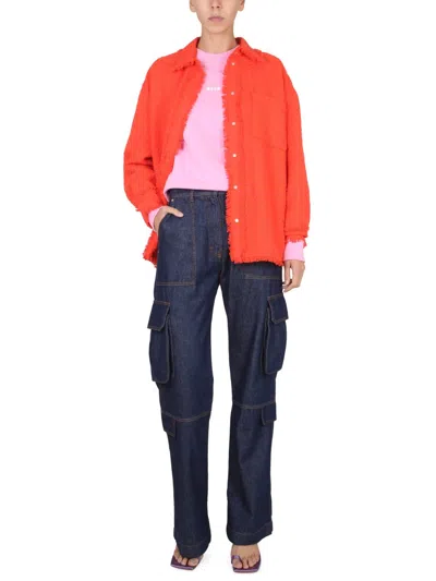 Msgm Fringed Collared Shirt In Textured Fabric
