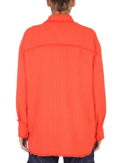 Msgm Fringed Collared Shirt In Textured Fabric