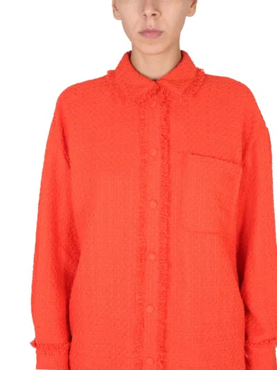 Msgm Fringed Collared Shirt In Textured Fabric