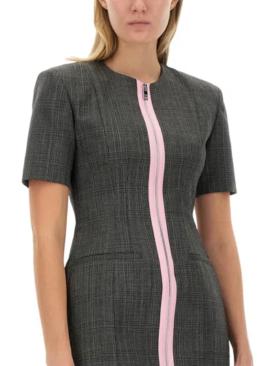 Msgm Grey Virgin Wool Dress With Contrasting Front Zipper