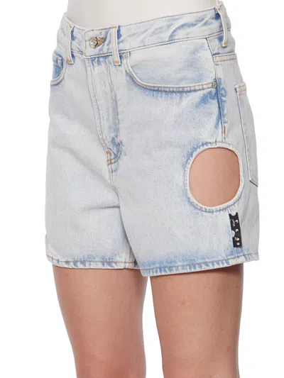 Off-white High Waisted Denim Shorts With Cut-out Details For Men