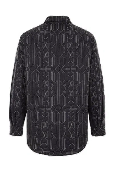 Palm Angels Quilted All Monogram Outerwear With Snap Buttons In Black