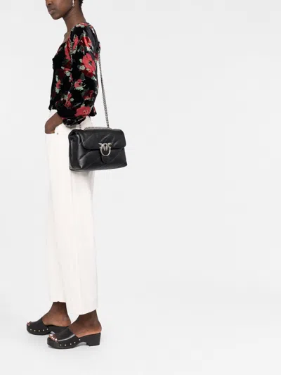 Pinko Mini Love Puff Maxi Quilt Leather Crossbody Bag In Black