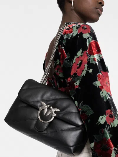 Pinko Mini Love Puff Maxi Quilt Leather Crossbody Bag In Black