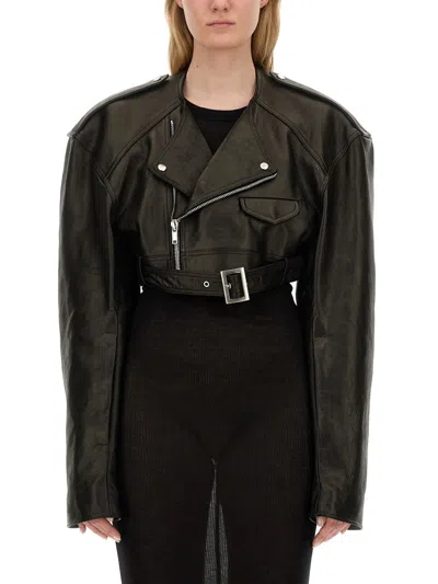 Rick Owens Micro Biker Black Lamb Leather Jacket