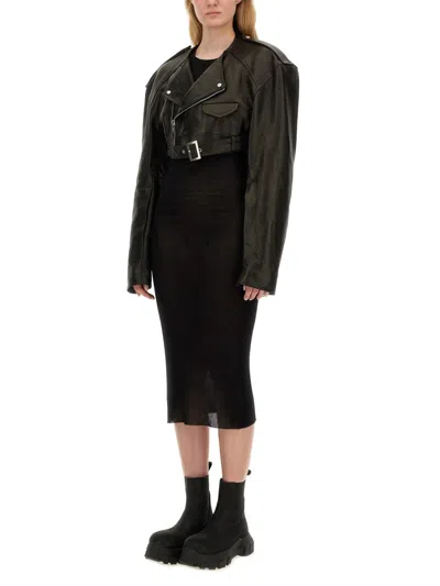 Rick Owens Micro Biker Black Lamb Leather Jacket