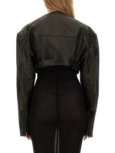 Rick Owens Micro Biker Black Lamb Leather Jacket