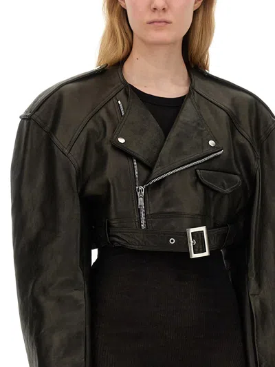 Rick Owens Micro Biker Black Lamb Leather Jacket