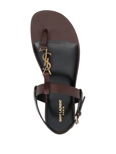 Saint Laurent Cassandre Logo-embellished Leather Sandals