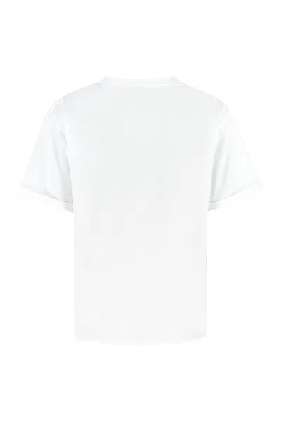 Saint Laurent Basic White T-shirt With Miiddle Logo Print In Cotton Woman