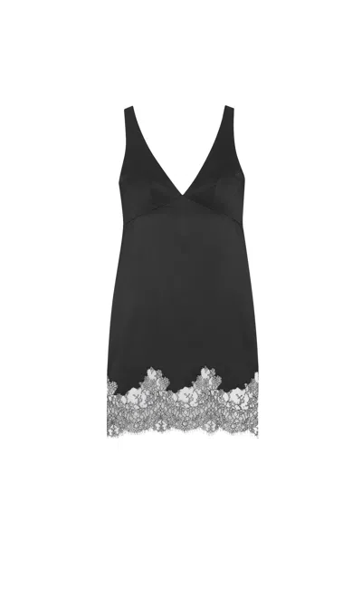 Saint Laurent Lace-accented Satin Mini Dress