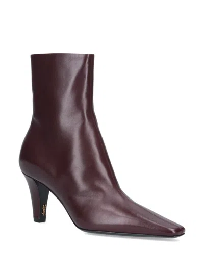 Saint Laurent Jill 75 Booties In Smooth Leather Shoes In Brown