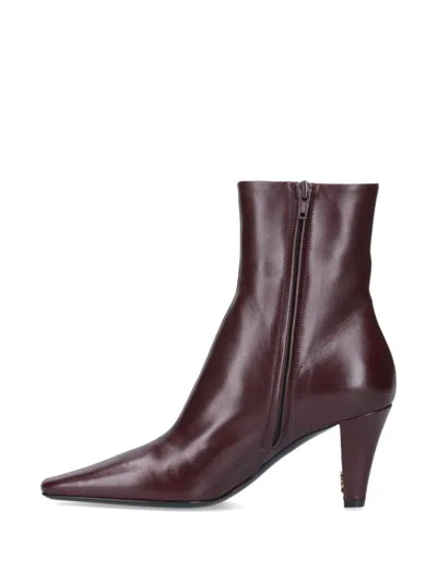 Saint Laurent Jill 75 Booties In Smooth Leather Shoes In Brown