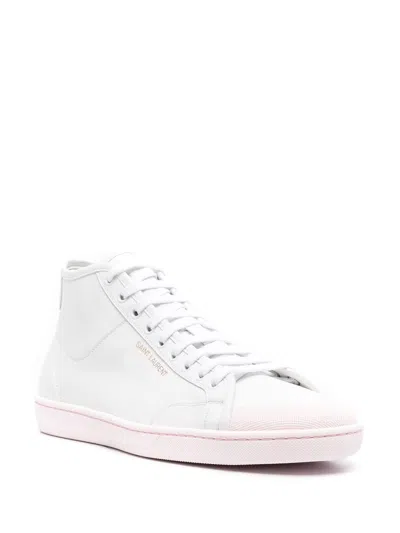 Saint Laurent White And Pink Sneakers For Men In Calf Leather