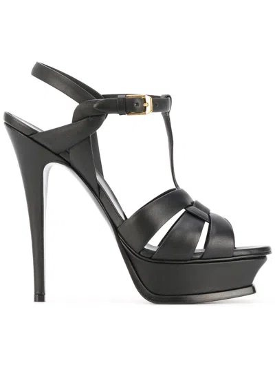 Saint Laurent Tribute Black Sandals With Platform In Patent Leather Woman