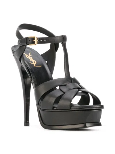 Saint Laurent Tribute Black Sandals With Platform In Patent Leather Woman