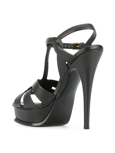 Saint Laurent Tribute Black Sandals With Platform In Patent Leather Woman