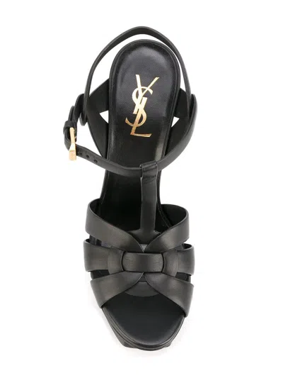 Saint Laurent Tribute Black Sandals With Platform In Patent Leather Woman