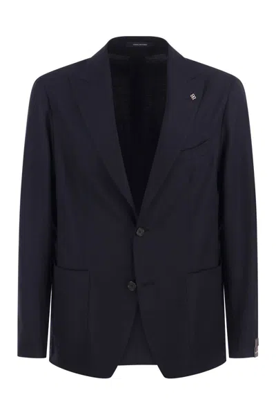 Tagliatore Single-breasted Wool Jacket With Lapel Collar In Blue