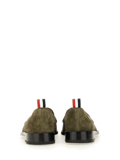 Thom Browne Suede Loafers With Rounded Toe And Tricolor Detail
