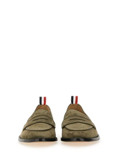 Thom Browne Suede Loafers With Rounded Toe And Tricolor Detail