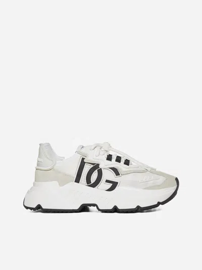 Dolce & Gabbana Woman Multicolor Fabric And Leather Daymaster Sneakers In White