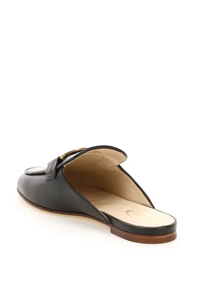 Tod's Glossy Black Slippers With Logo Plaque