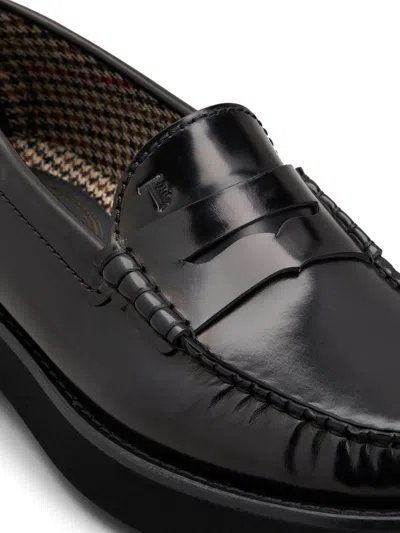 Tod's Block Heel Loafers Penny Strap In Black