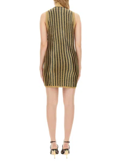 Tom Ford Striped Ribbed Metallic Wool-blend Turtleneck Mini Dress