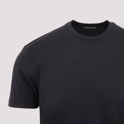 Tom Ford White Crewneck T-shirt With Tf Embroidery In Lyocell And Cotton Blend Man