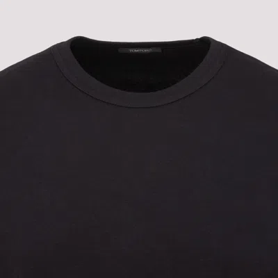 Tom Ford White Crewneck T-shirt With Tf Embroidery In Lyocell And Cotton Blend Man