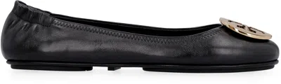 Tory Burch Minnie Travel Ballet With Metal Logo In Black