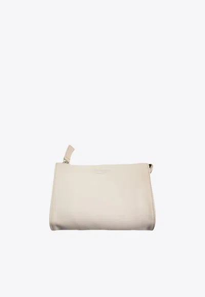 La Rose Leather Make-up Pouch In Cream