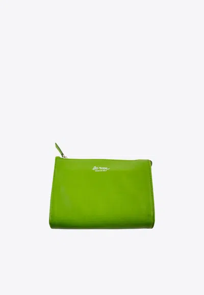 La Rose Leather Make-up Pouch In Green