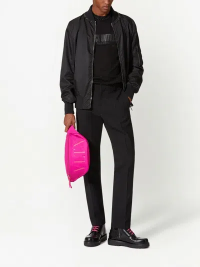 Valentino Nylon Bomber Jacket With Black Untitled Studs On The Neckline