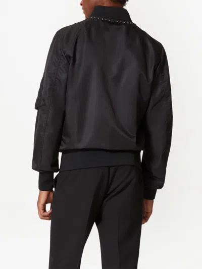 Valentino Nylon Bomber Jacket With Black Untitled Studs On The Neckline