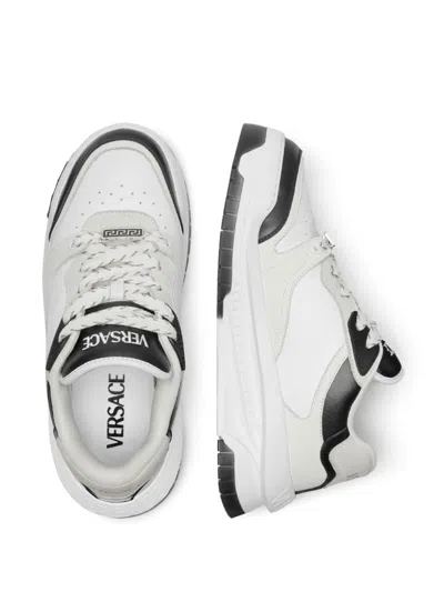 Versace White And Black Sneaker With Inserts And Chunky Sole In Leather Man