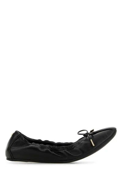 Ferragamo Elasticated Nappa Leather Ballet Flats In Black