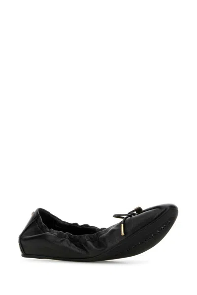 Ferragamo Elasticated Nappa Leather Ballet Flats In Black