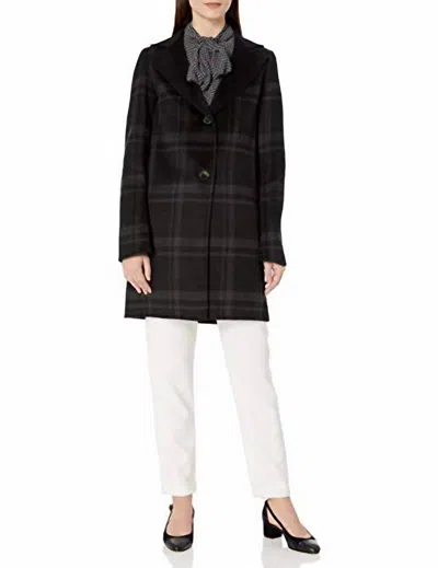 T Tahari Jayden Plaid Check Coat In Black In Black