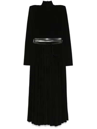 Norma Kamali Abito Midi Ls Con Spalline Imbottite In Black