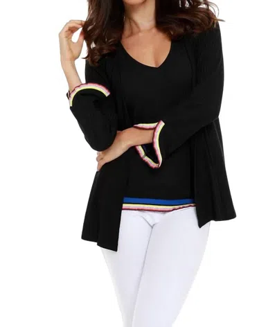 French Kyss Tara Striped Cardigan In Black In Black