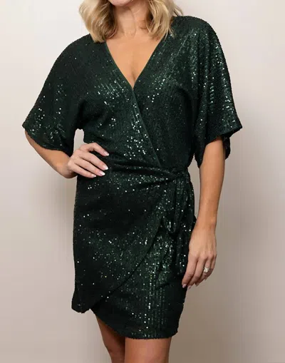 Gilli Faux Wrap Sequin Dress In Hunter Green In Green