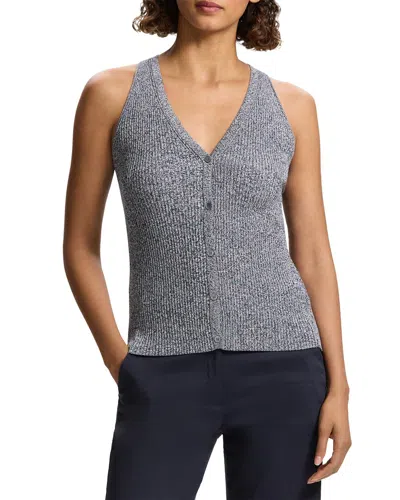Theory Women's Slim-cut Rib-knit Cotton-blend Top In Blue