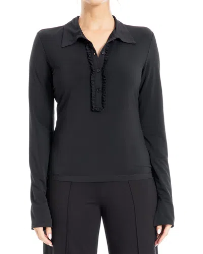 Max Studio Ruffle Front Top In Black