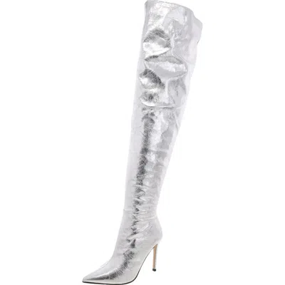 Steve Madden Womens Epic Stiletto-heel Leather Over-the-knee Boots Silv In Silver