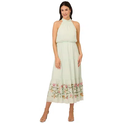 Adrianna Papell Women's Embroidered Chiffon Halter Midi Dress In Multi