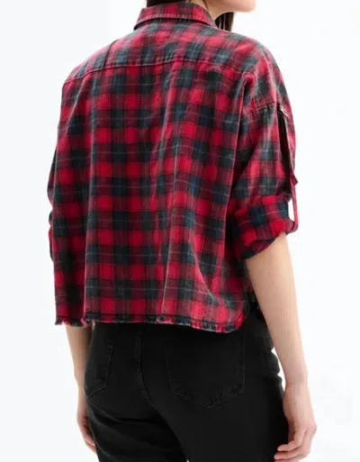 Chrldr Jojo - Rolled Up Sleeve Plaid Shirt In Black/grey/red Plaid In Multi